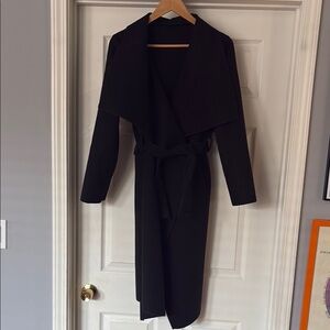 Italian-made Black Lightweight Wrap Coat with Pockets and Fabric Belt